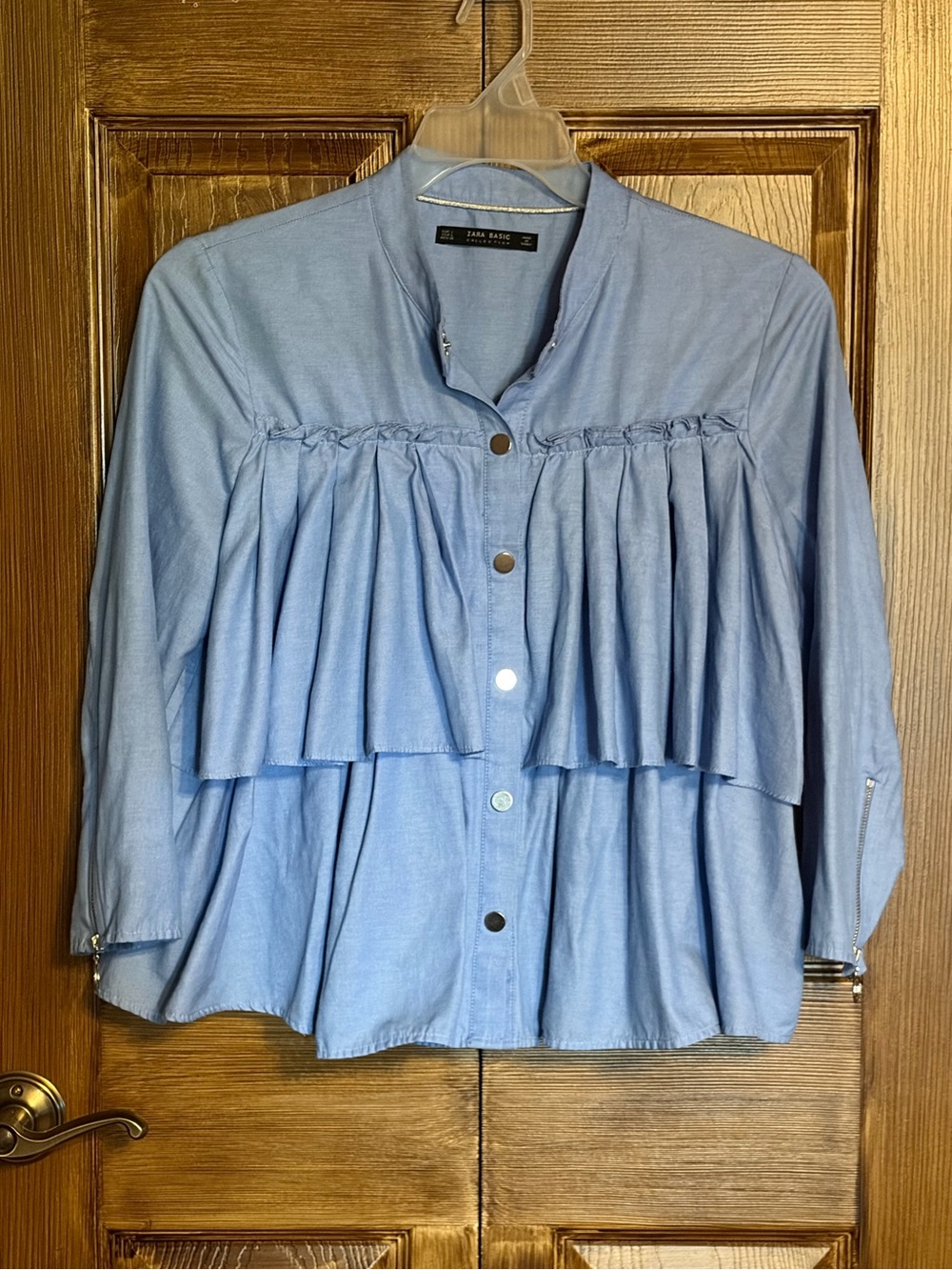 Zara Powder Blue Tiered Button-Front Blouse
